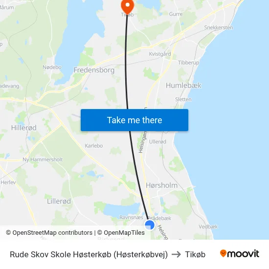 Rude Skov Skole Høsterkøb (Høsterkøbvej) to Tikøb map