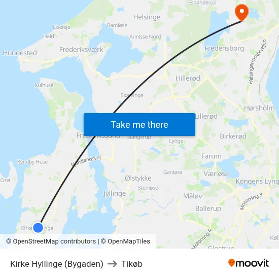 Kirke Hyllinge (Bygaden) to Tikøb map