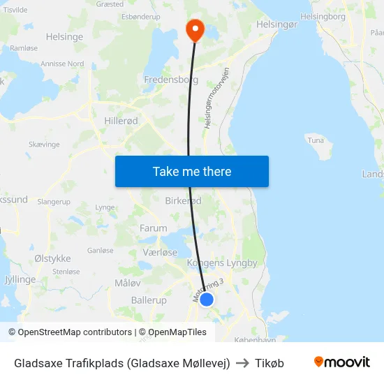 Gladsaxe Trafikplads (Gladsaxe Møllevej) to Tikøb map