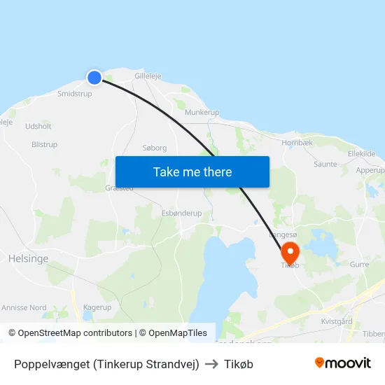 Poppelvænget (Tinkerup Strandvej) to Tikøb map