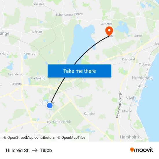 Hillerød St. to Tikøb map