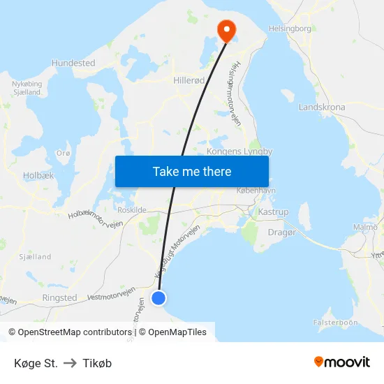 Køge St. to Tikøb map