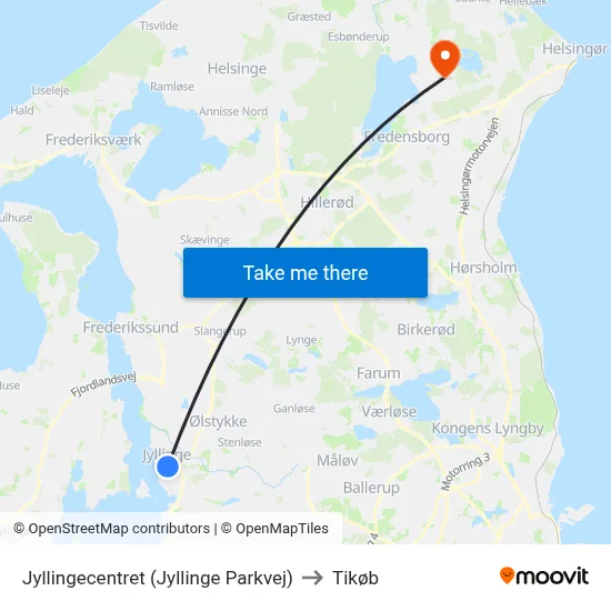 Jyllingecentret (Jyllinge Parkvej) to Tikøb map