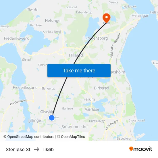 Stenløse St. to Tikøb map