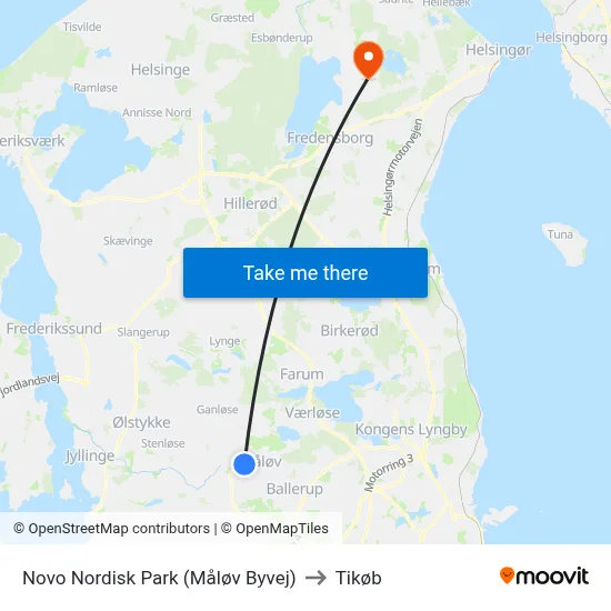 Novo Nordisk Park (Måløv Byvej) to Tikøb map