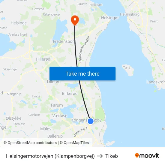 Helsingørmotorvejen (Klampenborgvej) to Tikøb map