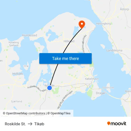 Roskilde St. to Tikøb map