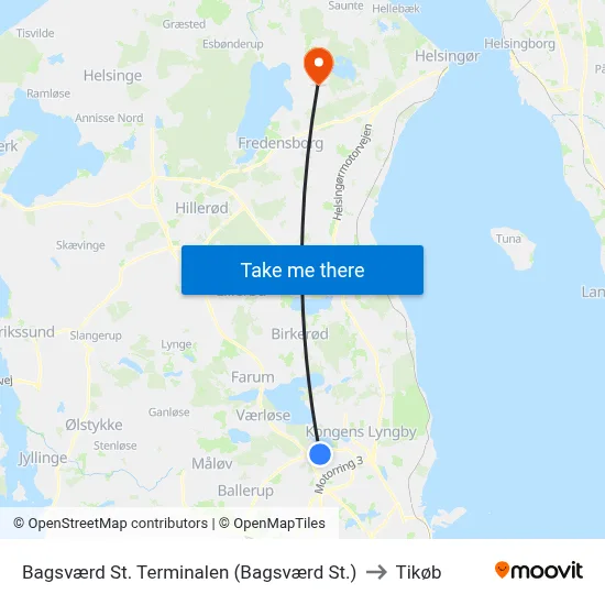 Bagsværd St. Terminalen (Bagsværd St.) to Tikøb map