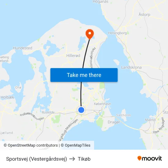 Sportsvej (Vestergårdsvej) to Tikøb map