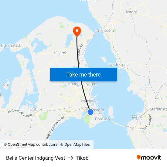 Bella Center Indgang Vest to Tikøb map