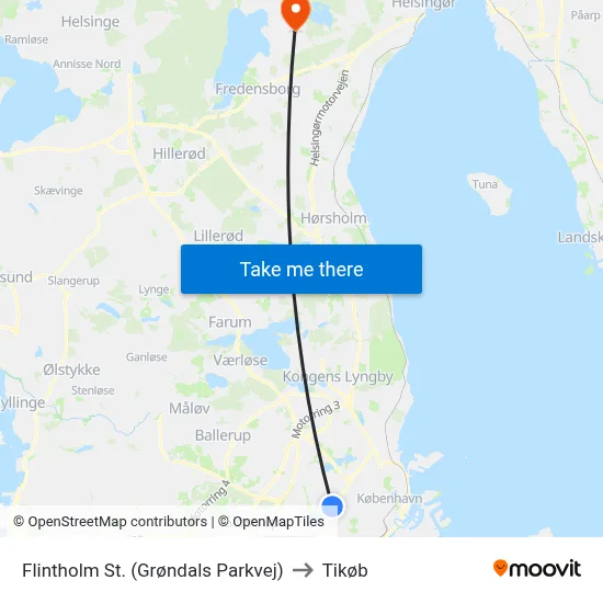 Flintholm St. (Grøndals Parkvej) to Tikøb map