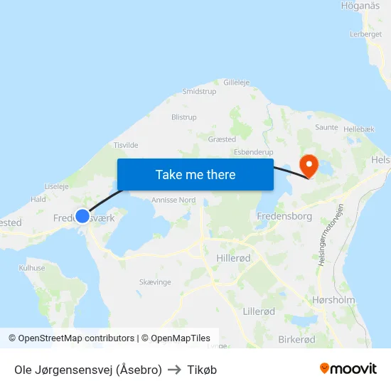 Ole Jørgensensvej (Åsebro) to Tikøb map