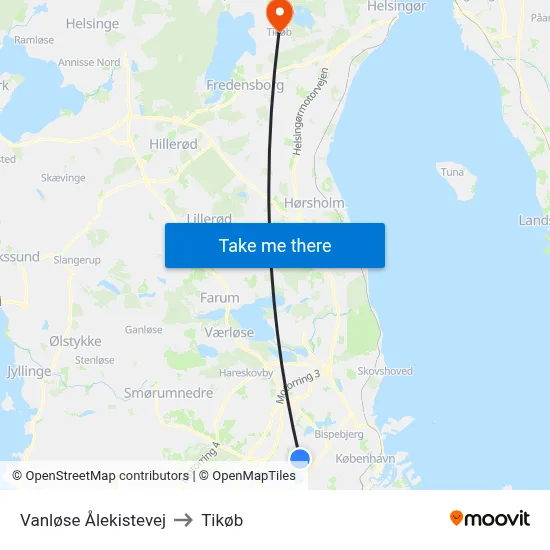 Vanløse Ålekistevej to Tikøb map