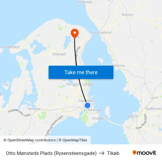 Otto Mønsteds Plads (Rysensteensgade) to Tikøb map