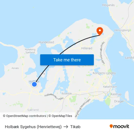 Holbæk Sygehus (Henriettevej) to Tikøb map