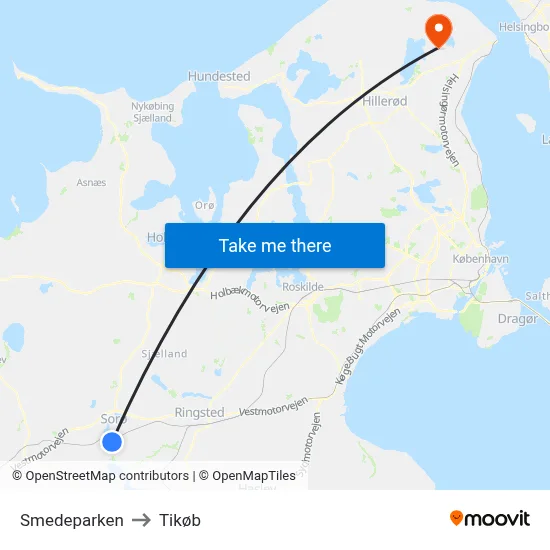 Smedeparken to Tikøb map