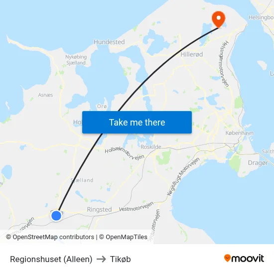 Regionshuset (Alleen) to Tikøb map