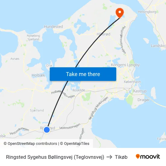 Ringsted Sygehus Bøllingsvej (Teglovnsvej) to Tikøb map