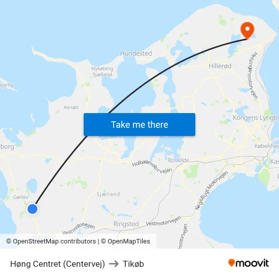 Høng Centret (Centervej) to Tikøb map