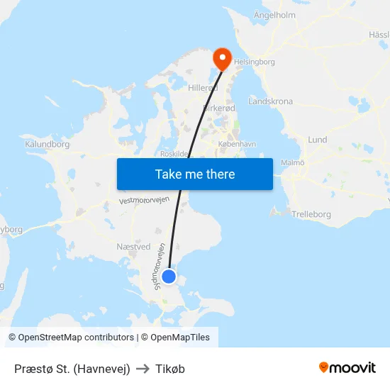 Præstø St. (Havnevej) to Tikøb map