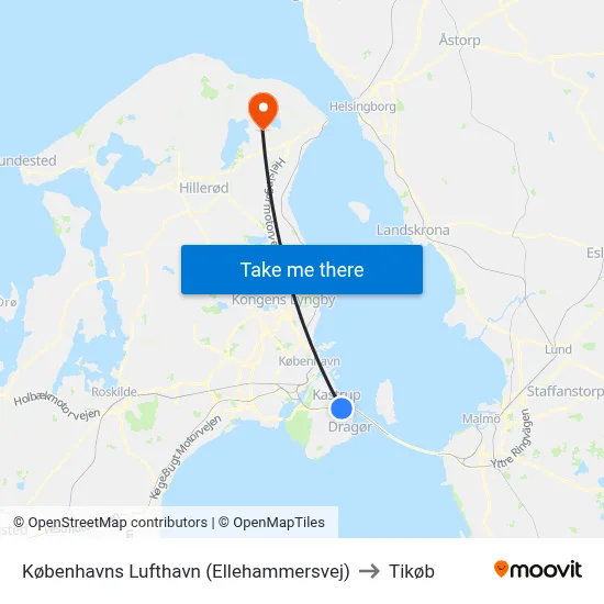 Københavns Lufthavn (Ellehammersvej) to Tikøb map