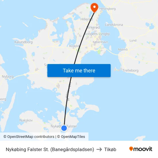 Nykøbing Falster St. (Banegårdspladsen) to Tikøb map
