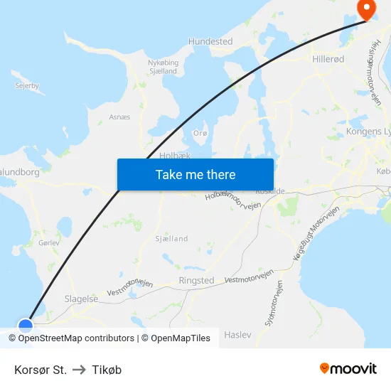Korsør St. to Tikøb map