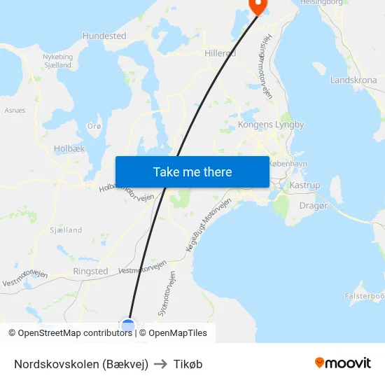 Nordskovskolen (Bækvej) to Tikøb map