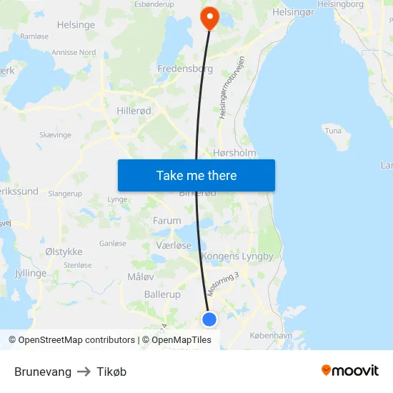 Brunevang to Tikøb map