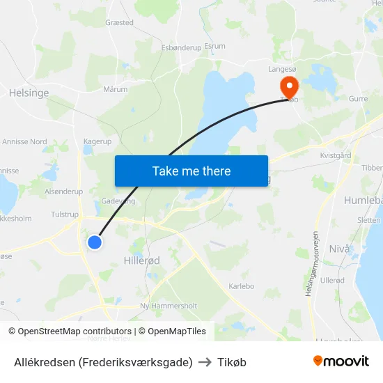 Allékredsen (Frederiksværksgade) to Tikøb map