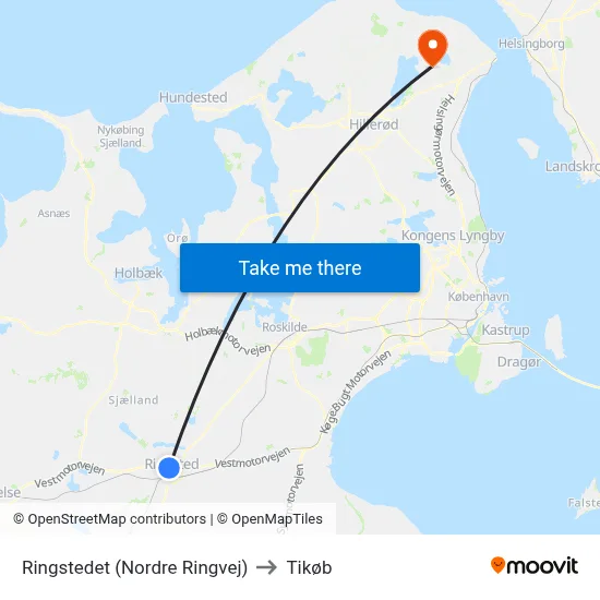 Ringstedet (Nordre Ringvej) to Tikøb map