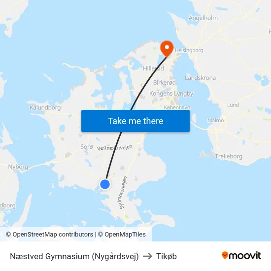 Næstved Gymnasium (Nygårdsvej) to Tikøb map