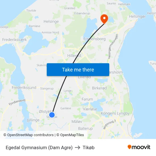 Egedal Gymnasium (Dam Agre) to Tikøb map