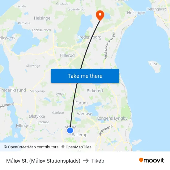 Måløv St. (Måløv Stationsplads) to Tikøb map