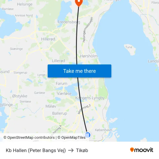 Kb Hallen (Peter Bangs Vej) to Tikøb map