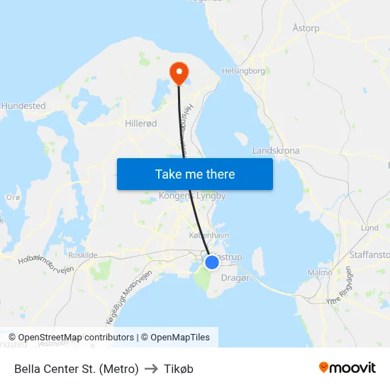 Bella Center St. (Metro) to Tikøb map