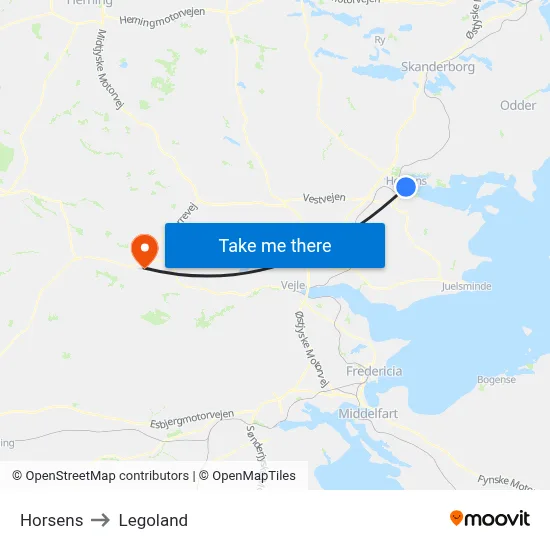 Horsens to Legoland map