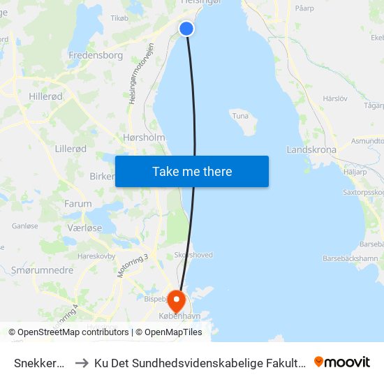 Snekkersten St. to Ku Det Sundhedsvidenskabelige Fakultet - Panum Instituttet map