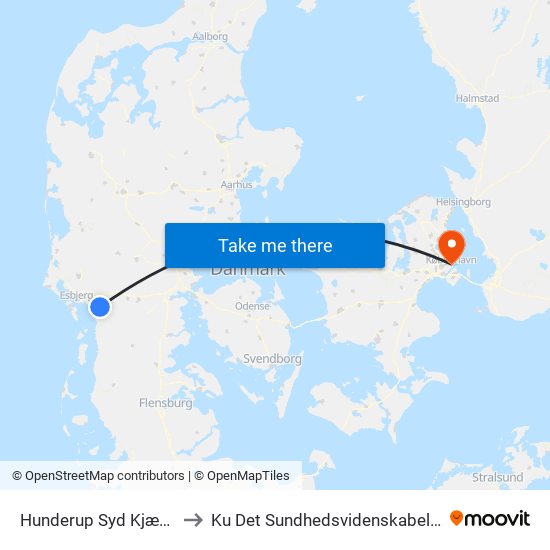 Hunderup Syd Kjærgårdsvej (Bramming) to Ku Det Sundhedsvidenskabelige Fakultet - Panum Instituttet map