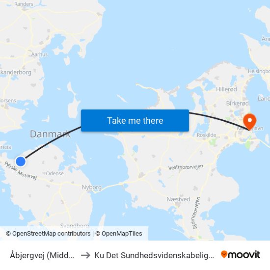 Åbjergvej (Middelfart Kommune) to Ku Det Sundhedsvidenskabelige Fakultet - Panum Instituttet map