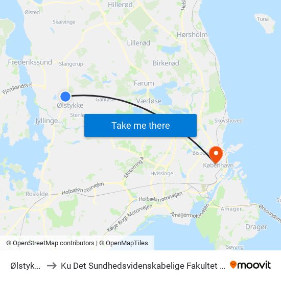 Ølstykke St. to Ku Det Sundhedsvidenskabelige Fakultet - Panum Instituttet map