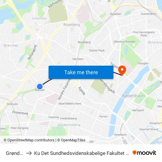 Grøndal St. to Ku Det Sundhedsvidenskabelige Fakultet - Panum Instituttet map