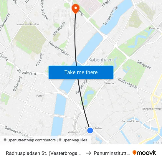 Rådhuspladsen St. (Vesterbrogade) to Panuminstituttet map