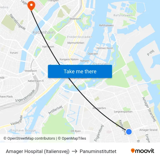 Amager Hospital (Italiensvej) to Panuminstituttet map