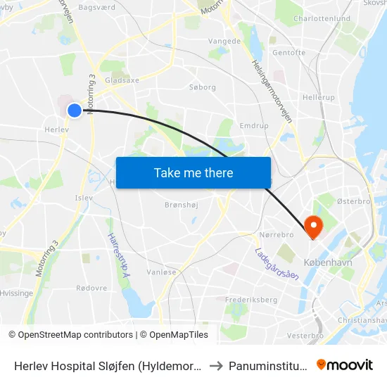Herlev Hospital Sløjfen (Hyldemorsvej) to Panuminstituttet map