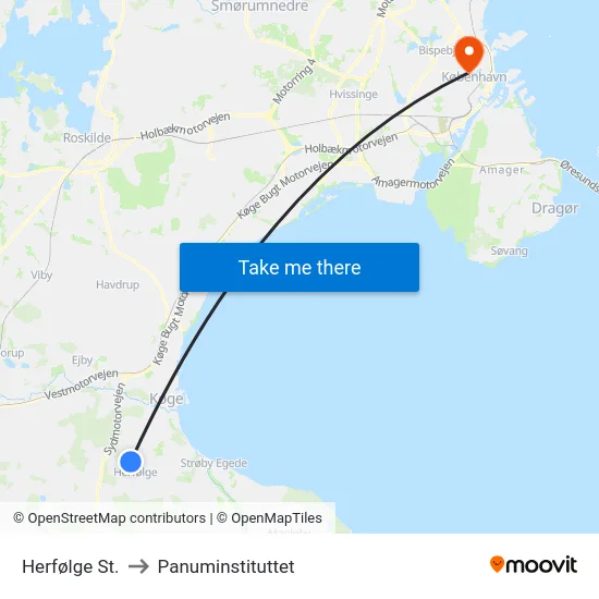 Herfølge St. to Panuminstituttet map