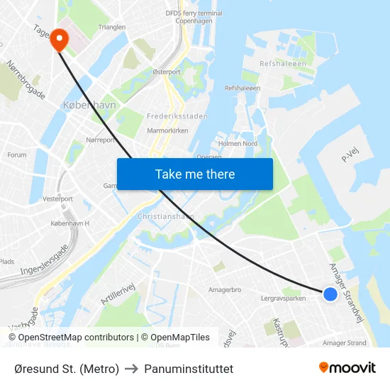 Øresund St. (Metro) to Panuminstituttet map