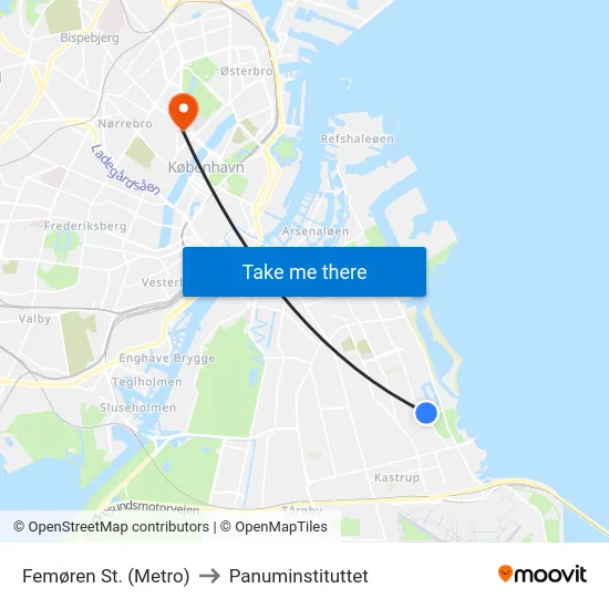 Femøren St. (Metro) to Panuminstituttet map