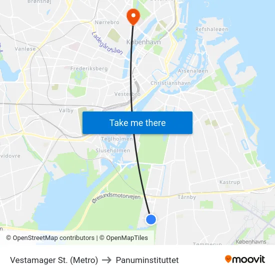 Vestamager St. (Metro) to Panuminstituttet map