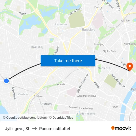Jyllingevej St. to Panuminstituttet map
